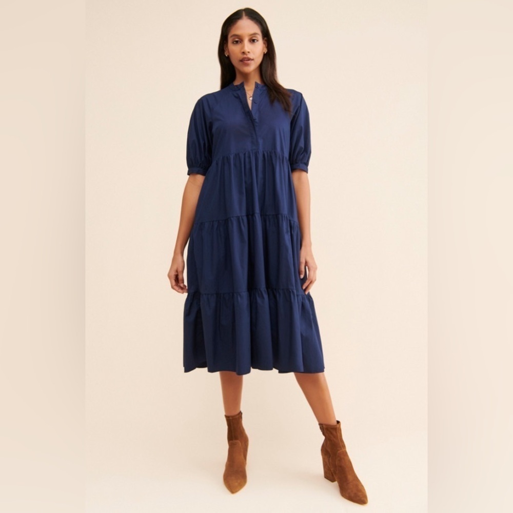 English Factory Navy Short Sleeve Tiered Dress sz XS
